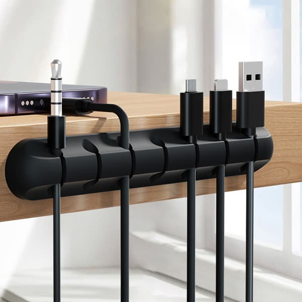 Flexibel USB Cable Manager: Silikonklämmor för trådhållare Black 5 holes