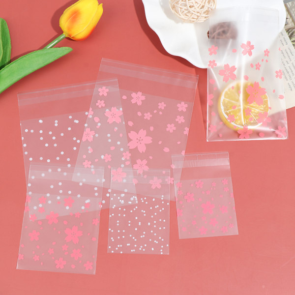 100st/ set Prickar Cherry Blossoms Cookie Godispåse Plastförpackning 1Cherry blossoms