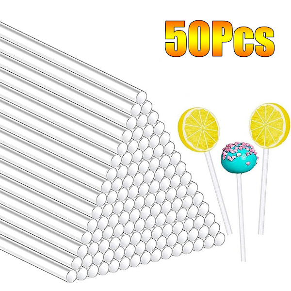 50 st Transparenta akrylstavar Återanvändbara Cake Pops Stick För 10cm