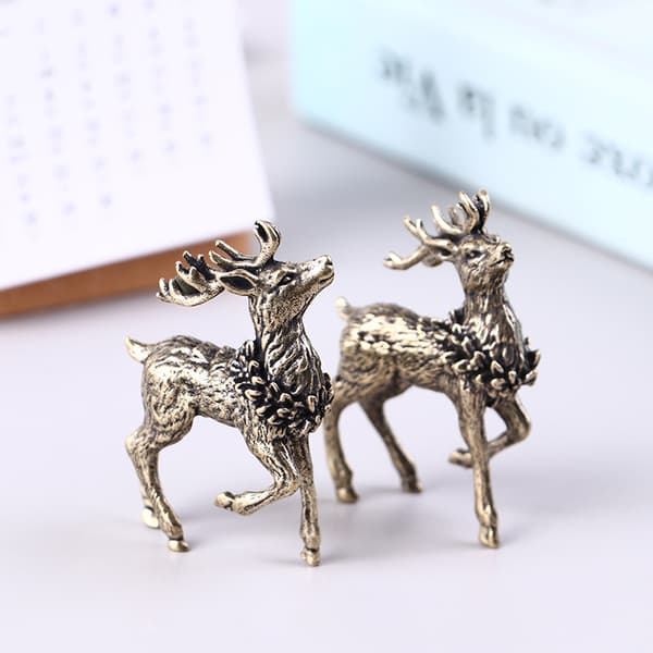 2 STK Ren koppar Hjortar Skulptur Ornament Solid Mässing Deer Mini