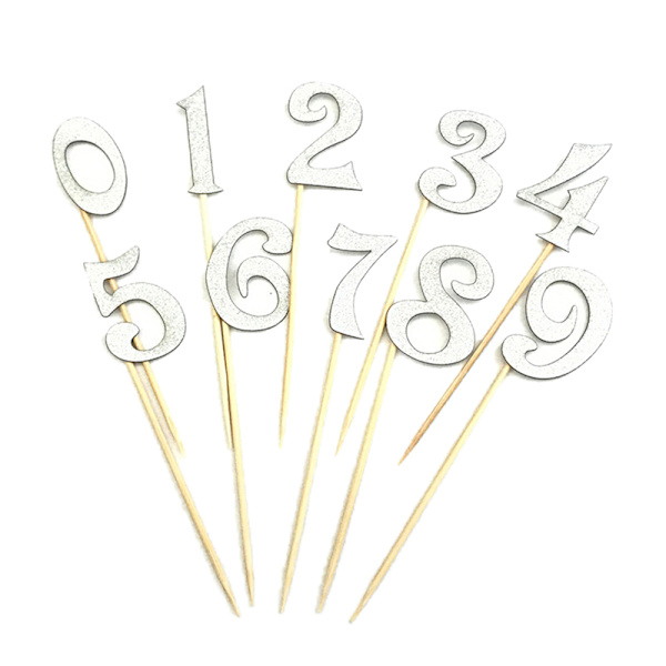 10st digital tårt topper nummer cupcake toppers födelsedagsfest Silver