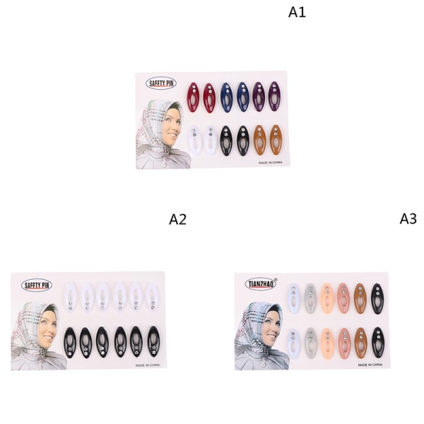 12 st Hijabnålar Säkerhetsnålar Clips Damhårdressing Tillbehör A1（混色）