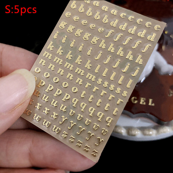 5 st alfabetbokstäver Glitter Resin dekorativa klistermärken engelska Gold L