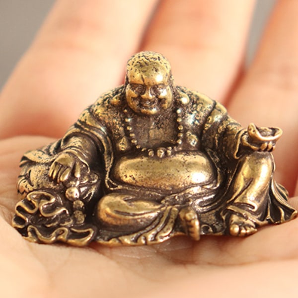 Pure Copper Maitreya Buddha Liten Staty Feng Shui Ornament Hom