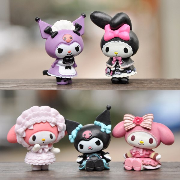 5 st Maid Outfit Sanrio Anime Figurer Kuromi Melody Doll Home D