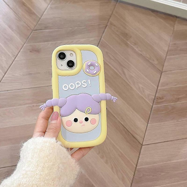 Kawaii mobilskal för iPhone 14 Pro Max, sött tecknat munkflicka mobilskal 3D för iPhone 14 Pro Max