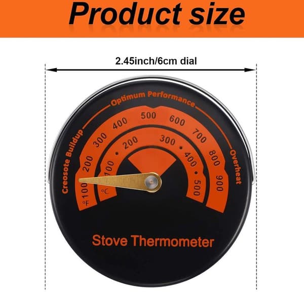 Eldstadstermometer för mätning av rökrörstemperatur - Magnetisk termometer för vedeldad kamin - Orange