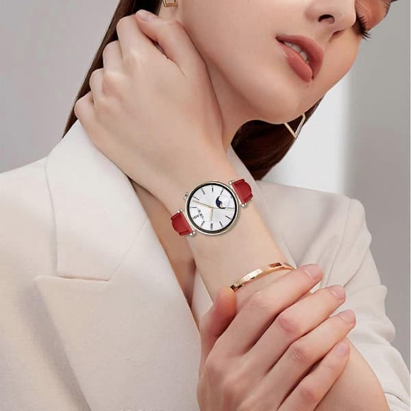 TKdaddy til Huawei Watch GT 4 41mm Urrem Guldbælte Slank Læderrem Rød