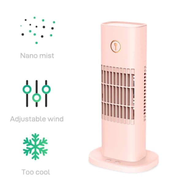 Portable Air Cooler Tower Fan, Bladeless Fan with Mist Function, Rechargeable Misting Fan, USB Spray Function Humidifier Compact Design Efficient pink