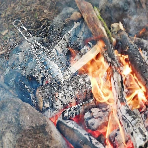Kromattu Bbq-kalaverkko puisella kahvalla (1kpl)