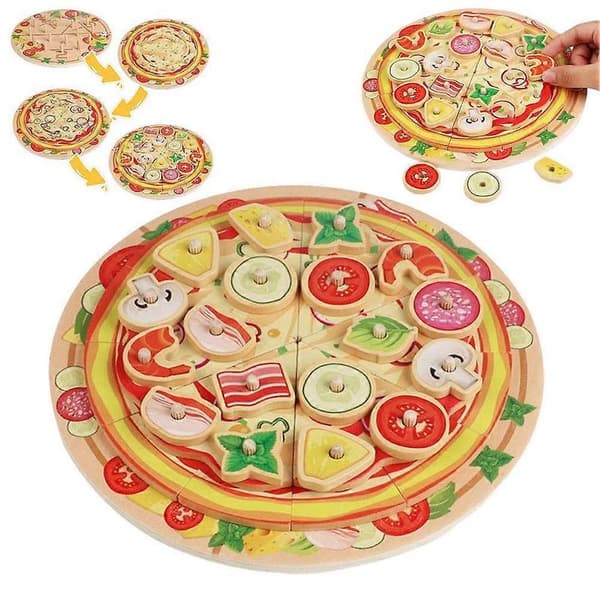 Barn Trä Köksleksak DIY Simulering Flerskikts Pizza Gör Spel