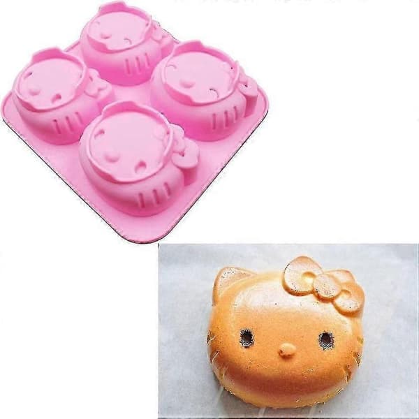 Hello Kitty 4-håls silikonkakform med två sorters uttryck_KÖP DEN