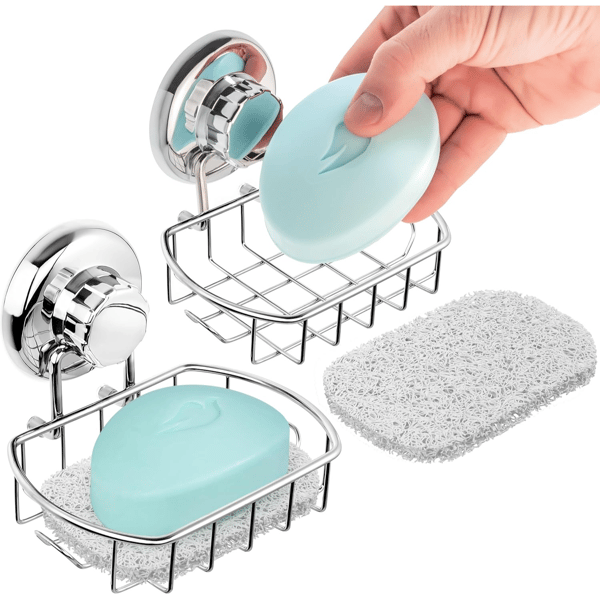 Suction Cup - Stainless Steel Soap Holder, Rustproof Shower Soap Dish for Bathroom, Easy-to-Install Wall-Mounted Soap Shelf 2pcs