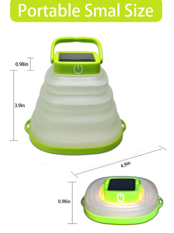 Foldable Solar Camping Lantern, IP65 Waterproof Solar and USB Rechargeable Portable Hanging Light, Collapsible Camping Lamp green