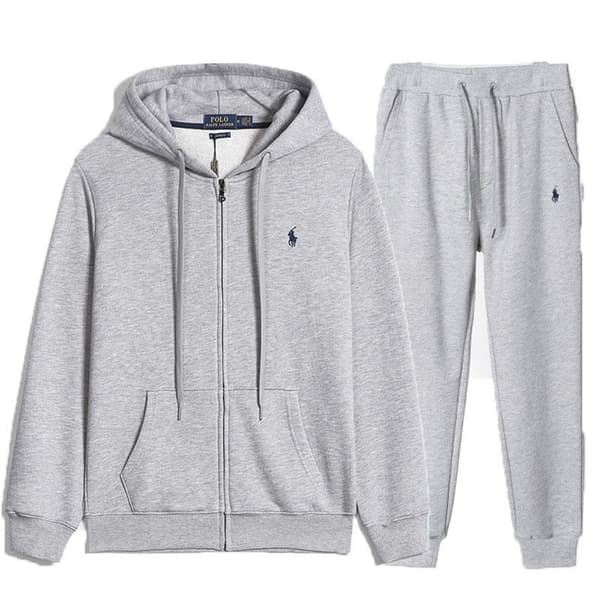 PoloRalph Forår og Efterår Herre Lynlås Langærmet Casual Pullover Sæt Top Sweatshirt + Bukser Grå/Sort Logo 2XL