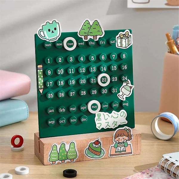 Skrivebordskalender i tre Evighetskalender Retro Hjem Unike Gaver, Månedsdatovisning, Skrivebordsdekorasjon