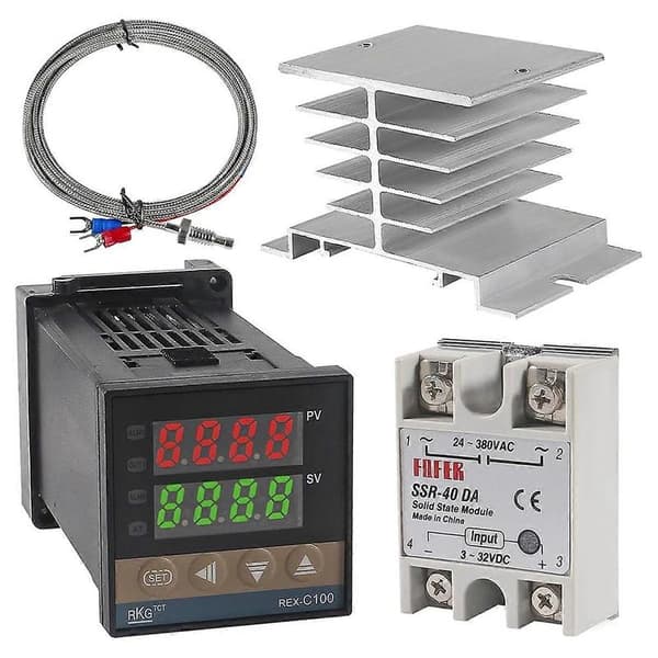 PID-temperaturregulator -C100 Termostatkit Högspänning 100ACV till 240ACV+SSR Relä 40DA+ K Prob