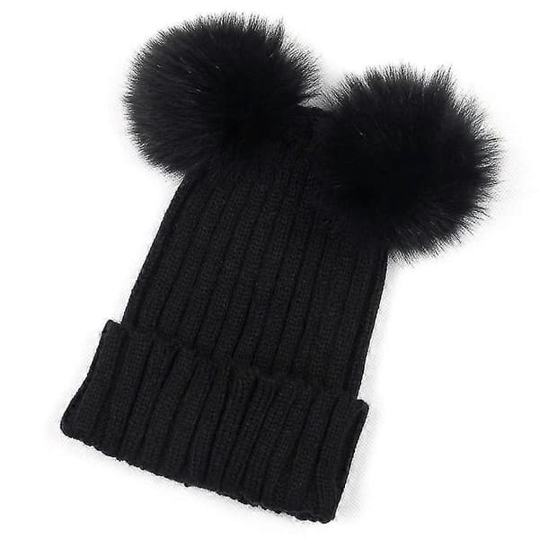 Dam Dubbel Pom Pom Mössa Stickad Mössa Varm Skid