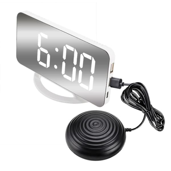 Loud Alarm Clock with Vibration for Heavy Sleepers, Adults, Deaf, Digital Mirror Clock with Bed Shaker