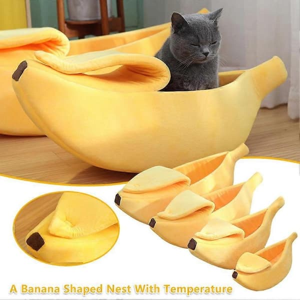 Kæledyr Kat Hund Sove Seng Hus Fluffy Hule Blød Varm Bananform Yellow S