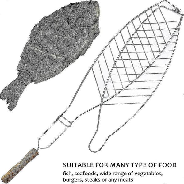 Kromattu Bbq-kalaverkko puisella kahvalla (1kpl)