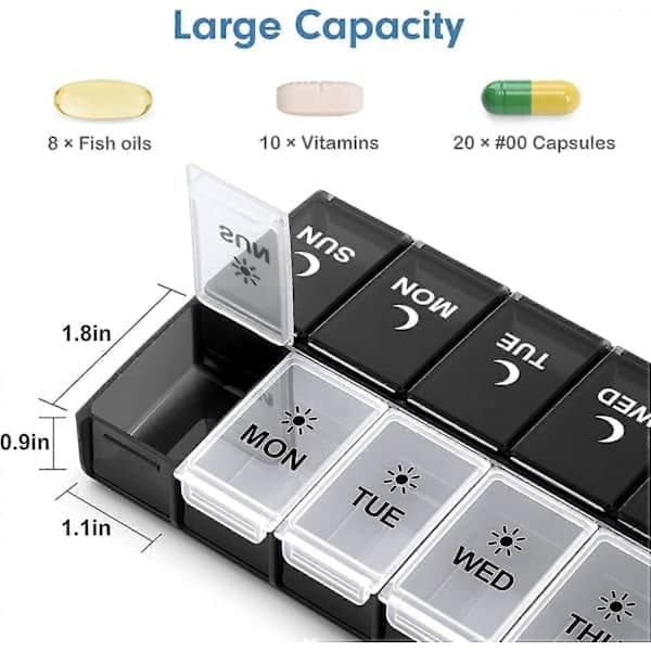 Daily Pill Organizer 2 Times a Day Large Weekly Morning-Evening Pill Box