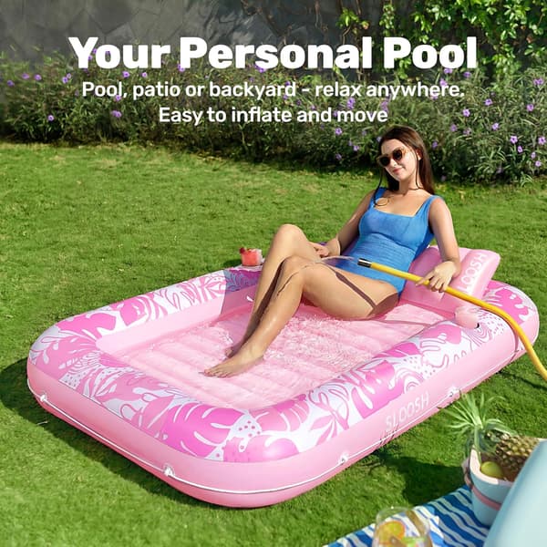 Inflatable Pool Lounger, 180 x 118 cm Extra Large Pool Float for Adults with Pillow, 4-in-1 Sunbathing Pool Float, Sunbed Lounge Pink