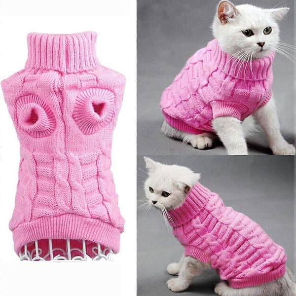 Kabelstrikket turtleneck for små hunder og katter (Rosa, Medium)