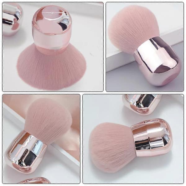 Pink makeupbørste i champignonform til løs pudder 1 stk.