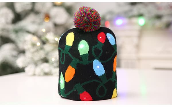 LED-glitter julstrumpa med ljus, upplyst glittermössa, stickad ljusmössa julgransmössa