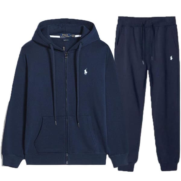 PoloRalph Forår og Efterår Herre Lynlås Langærmet Casual Pullover Sæt Top Sweatshirt + Bukser Royal Blå/Hvid Logo L