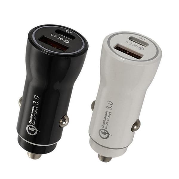 Hurtig Biloplader til iPhone 17 / iPhone 17 AIR / iPhone 17 PRO / iPhone 17 PRO MAX - Cigarettænder USB USBC Phonillico®_Billige Gaver Sort