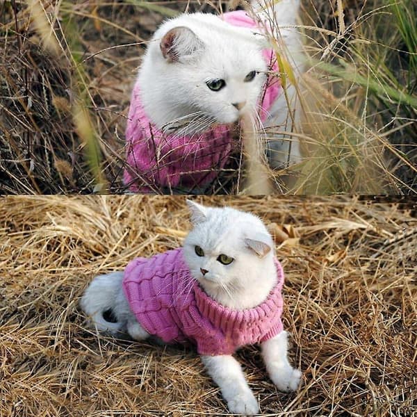 Kabelstrikket turtleneck for små hunder og katter (Rosa, Medium)