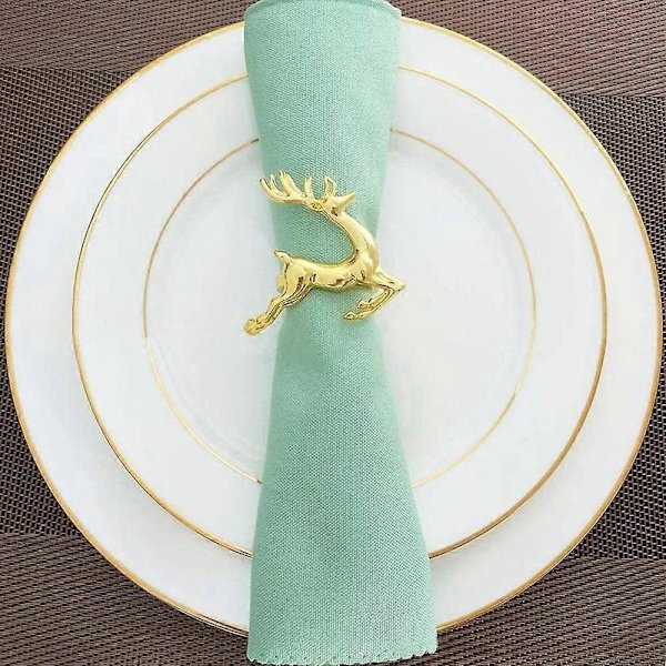 Servietringe, 4 guldfarvede elg-servietringe til service, bryllupsreceptioner, jul.