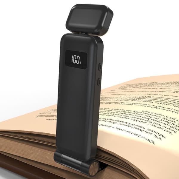 Portable USB Rechargeable LED Book Light with Clip for Bed Reading, Adjustable Brightness, Dimmable Bookmark Lamp Black black