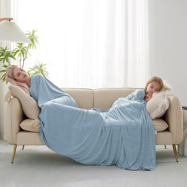 Køletæppe til varme sovende, tyndt let åndbart blødt dobbeltsidet forbedret køletæppe til sommer, lindring af nattesved Light Blue