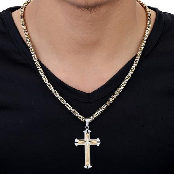 Guld multilayer rustfrit stål kors halskæde smykker domine{hh}