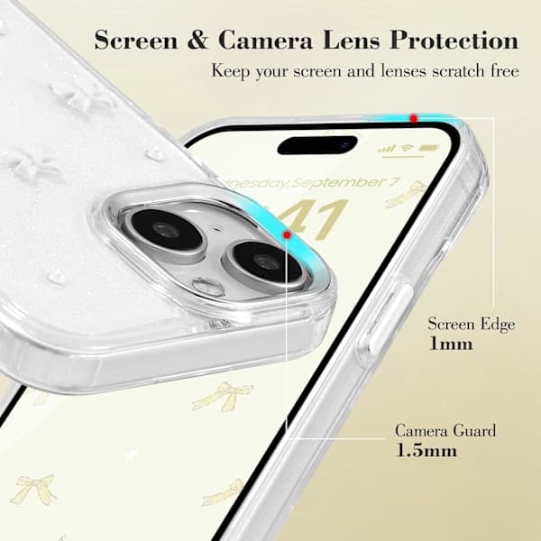 Phone Case Compatible with iPhone 15, Shiny 3D Bowknot Phone Case, Cute Transparent Bow, Thin, Soft and Durable, White White iPhone 15 Whit iPhone 15 White