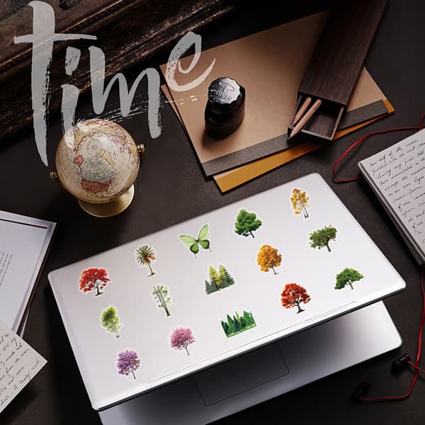 100-pack Nature Stickers | 8 Themes PET Decals | Waterproof Decor for Laptop, Suitcase, Water Bottle (Tree Style) Trees 2 Set Trees