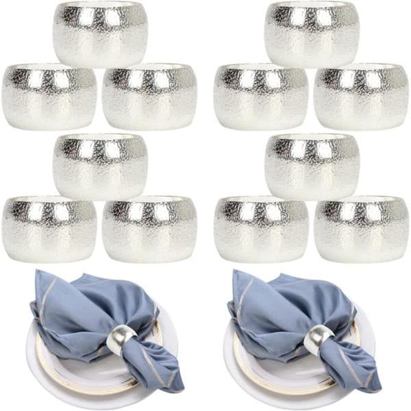 12-pack servettringar (silver) metallservettringar, för bröllopsmiddagar, julfester och påskmiddagsdekoration