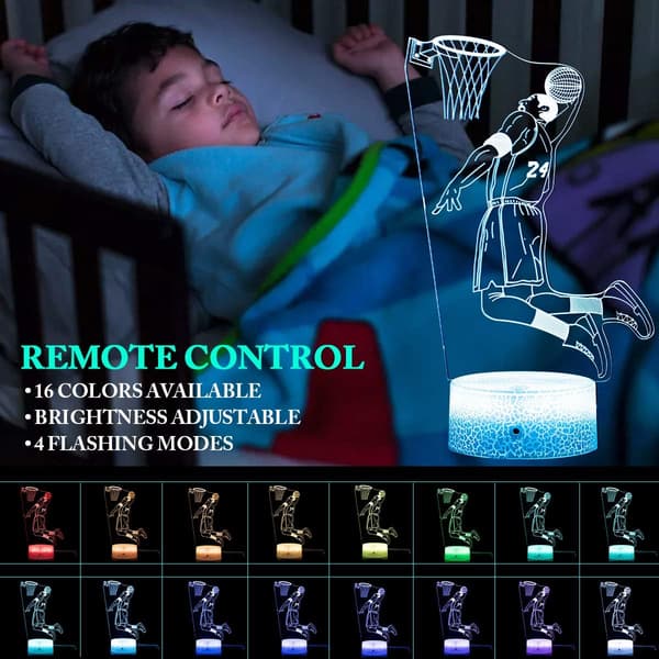 Kobe Bryant 3D Illusion Lamp with 16 Color Changing Touch Button and Remote Control Kobe Bryant Basketball Night Light