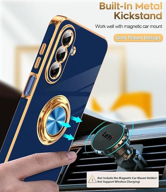 LeYi for Samsung Galaxy A17 5G Case, 2-Pack Tempered Glass Screen Protector, 360° Rotatable Ring Holder, Magnetic Stand, Blue Blue Blue