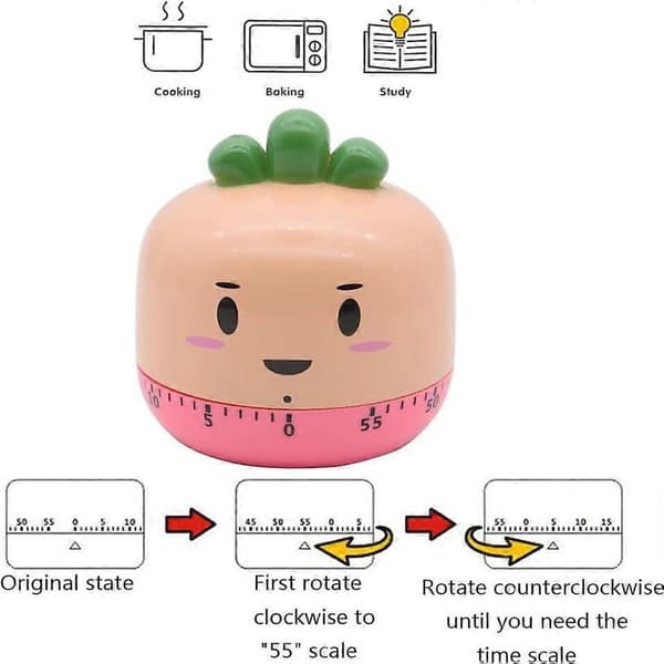 Mekanisk kökstimer för matlagning, tidspåminnelse, manuell timer, frukt- och grönsaksform Rädisa Rädisa Radish