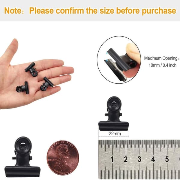 Black Bulldog Small Clips, 30-pack Metal Hinge Clips Foldable_OF