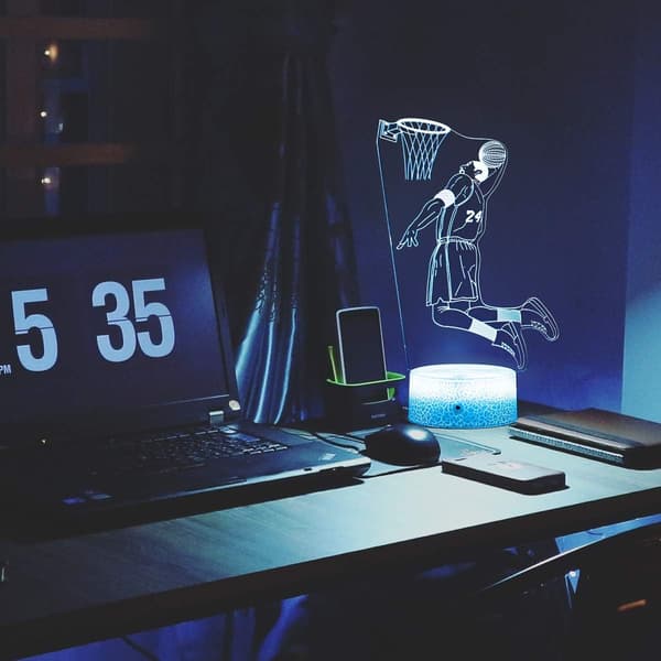 Kobe Bryant 3D Illusion Lamp with 16 Color Changing Touch Button and Remote Control Kobe Bryant Basketball Night Light