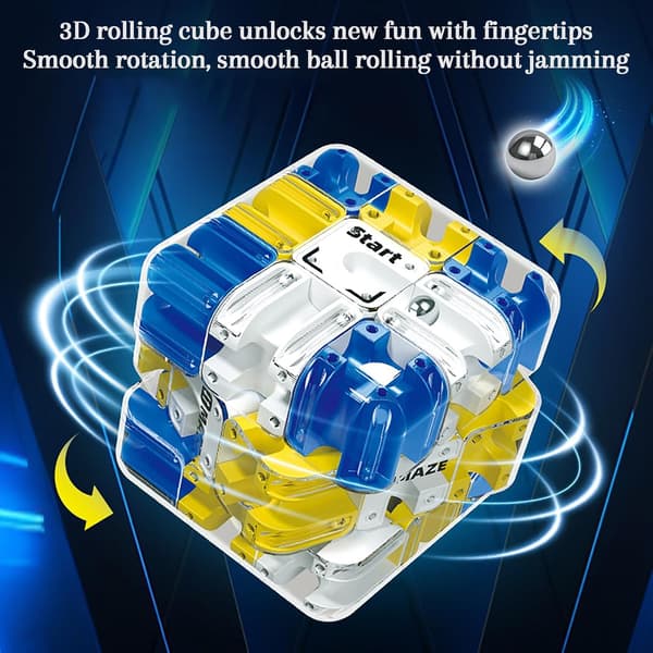 3D Labyrinth Cube - Logical Puzzle for Kids & Adults, 3x3 Labyrinth Game for Stress Relief and Logic Development Blue blue