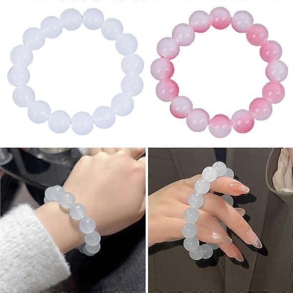 Rosa Vit Jade Bodhi Gradient Farve Perler Charm Armbånd til Mænd Kvinder Børn