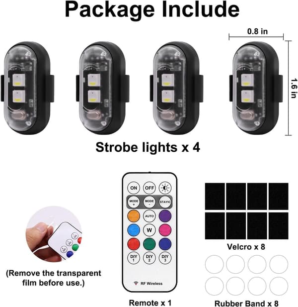 4pcs Wireless LED Strobe Lights with Remote Control, 8 Colors USB Charging Waterproof Warning Lights_Quality Gift Black