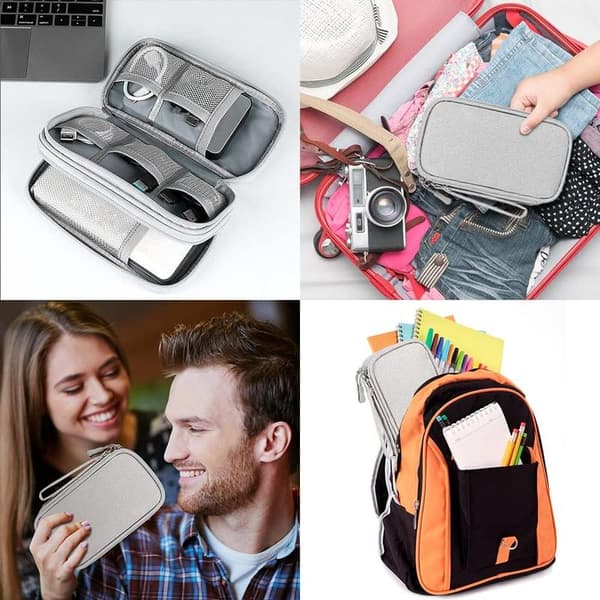 Travel Cable Organizer Bag Portable Electronics Accessories Organizer 3 Layer Pocket Water-Resistant Case All-in-One Grey