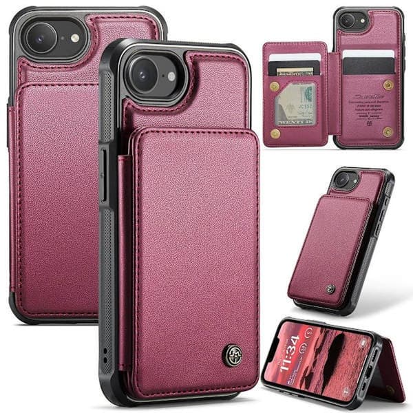 (For iPhone 17 Pro Max) Wallet Case with Card Slots, Kickstand and RFID Protection PU Leather Navy Blue havblå